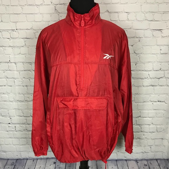 Vintage 90s Reebok Red 1/2 Zip Pullover Mesh Vented Windbreaker | Mens Large - Picture 1 of 5